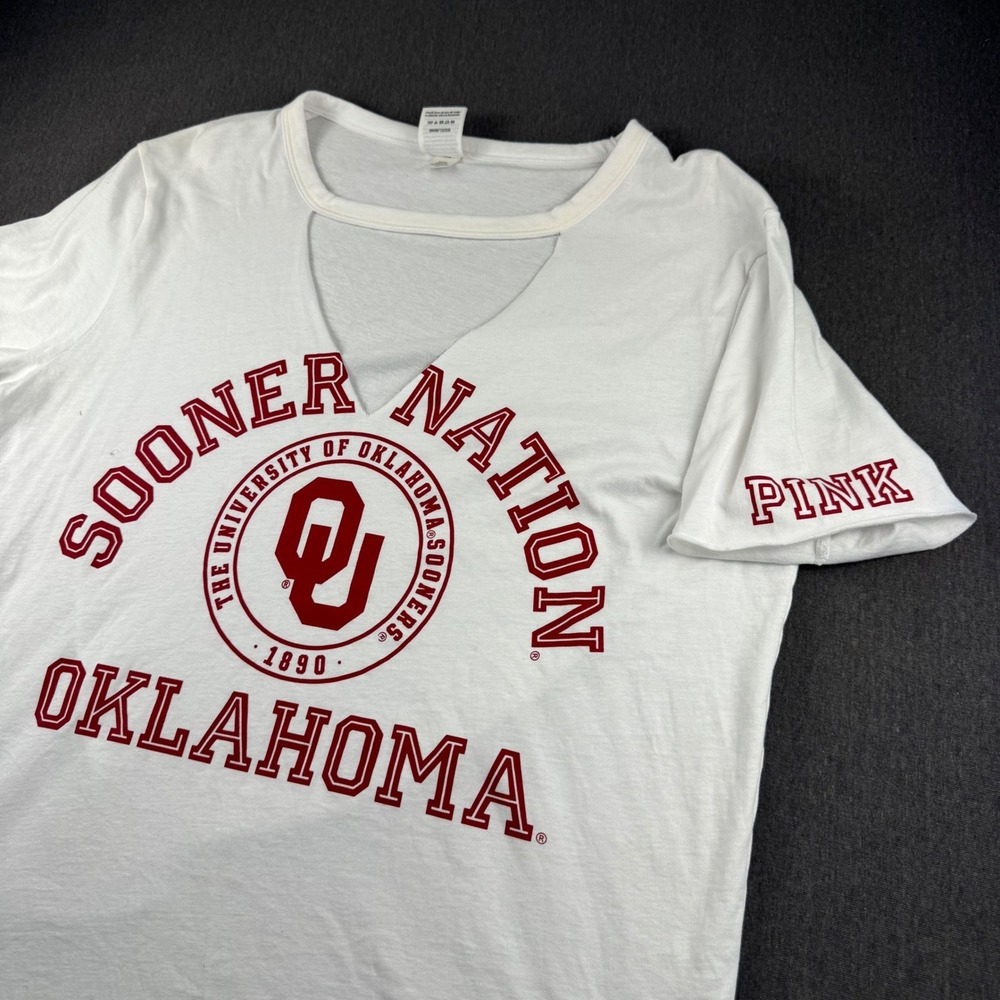 Victoria's Secret PINK Oklahoma Sooners Nation V-Neck T-Shirt White Medium